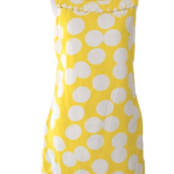 Lilly Pulitzer Dresses & Skirts - Lilly Pulitzer Linen Shift Dress Yellow Polka Dot Mod Buttons Sleeveless Sz 8